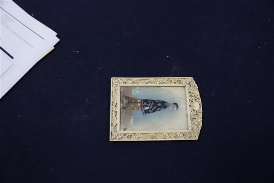 Chinese School, late 19th century, portrait miniature of a boy in an ivory frame, 14.8cm x 10.3cm